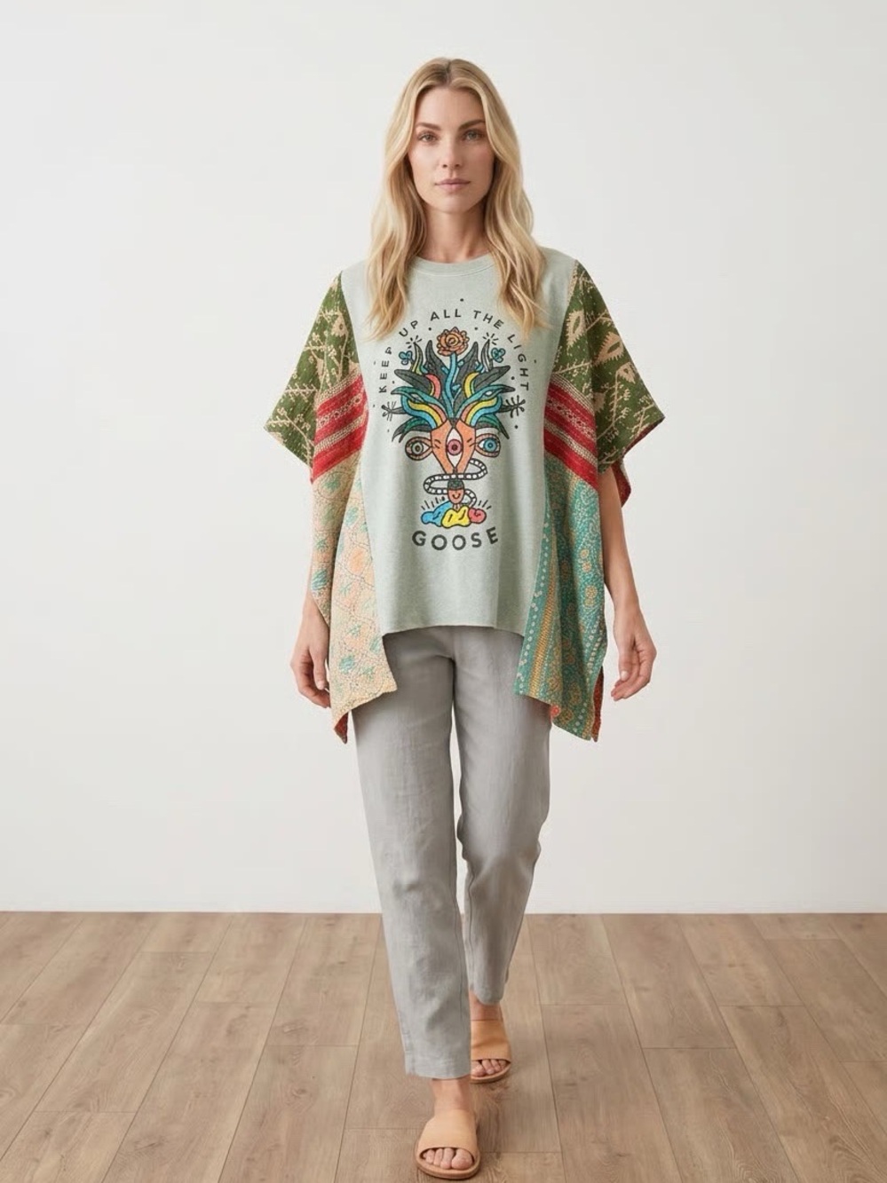 Handcrafted Upcycled GOOSE Kantha Tunic NWT One Size - Picture 2 of 10